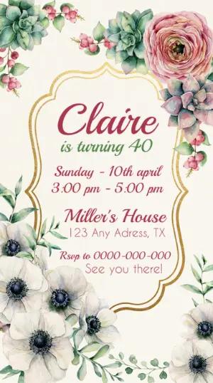 Watercolor Floral Birthday Invitation | Editable Template
