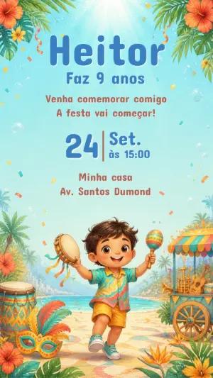 Convite Aniversário Menino Praia e Carnaval para Editar