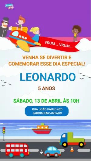 Convite Animado Mundo Bita Transportes para Editar