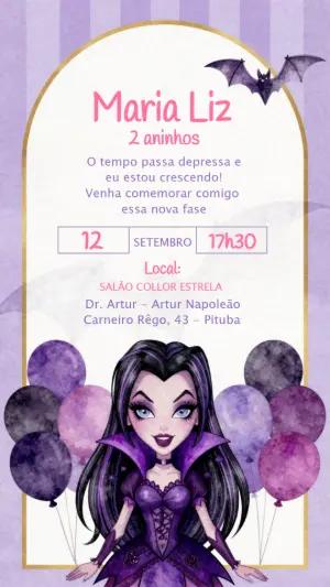 Convite Animado Aniversário Vampirinha Gótica para Editar