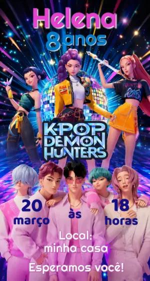 Convite de Aniversário K-Pop Demon Hunters Editável