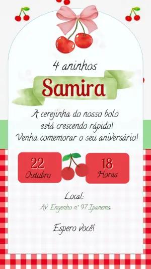 Convite de Aniversário Infantil Tema Cerejinha para Editar