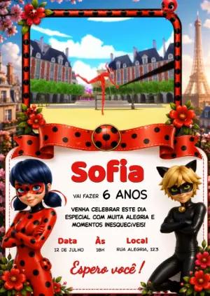 Convite Animado Ladybug e Cat Noir: Vídeo de Aniversário Editável