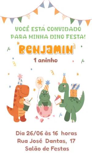 Convite Digital Festa Dinossauro Infantil Editável