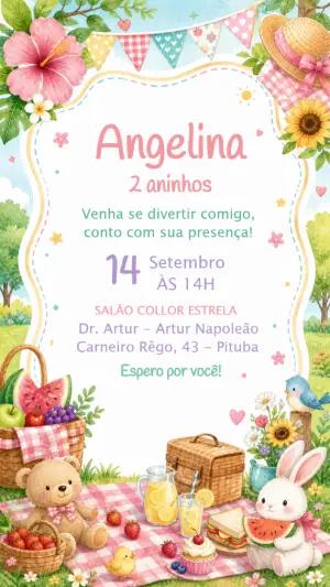 Convite de Aniversário Piquenique Aquarela para Editar