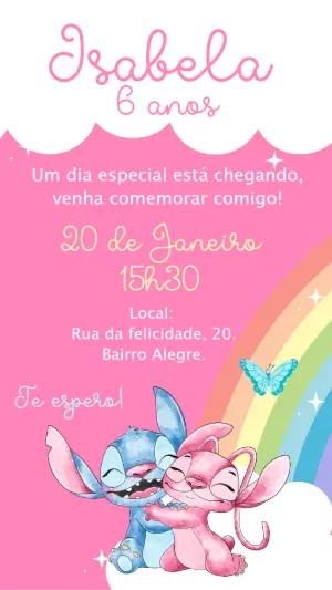 Convite Animado Aniversário Stitch e Angel para Editar Online