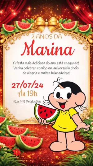 Convite de Aniversário Magali e Melancia Vermelho Editável