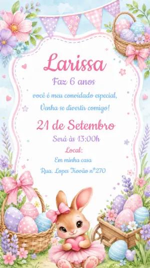 Convite Aniversário Coelhinha Aquarela para Editar