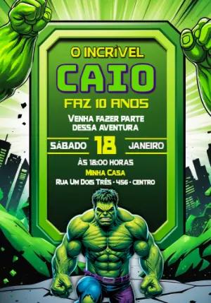 Convite de Aniversário Hulk Verde para Editar e Enviar
