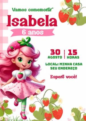 Convite Aniversário Moranguinho para Editar Online