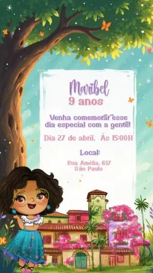 Convite de Aniversário Encanto com Personagem para Editar