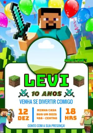 Convite de Aniversário Minecraft Colorido para Editar Online