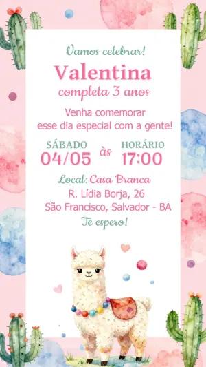Convite Digital Aniversário Infantil Lhama e Cactos Editável