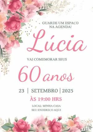 Convite de Aniversário Floral Rosa para Editar Online