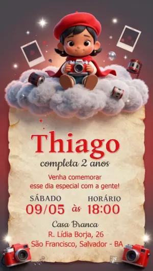 Convite de Aniversário Infantil Fotógrafo Modelo Editável