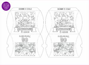 Caixa Travesseiro Animais para Colorir Editável para Aniversário