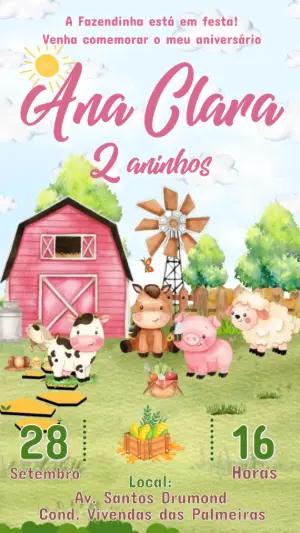 Convite Animado Aniversário Fazendinha para Editar Online