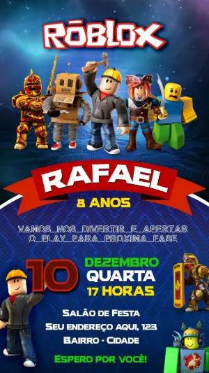 Convite de Aniversário Roblox com Personagens para Editar Online