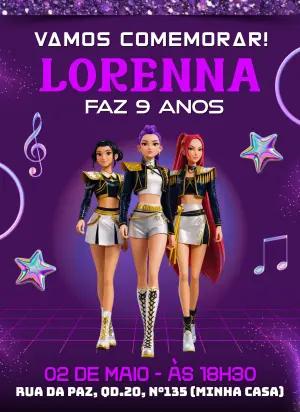 Convite Digital Aniversário Guerreiras do Kpop Editável