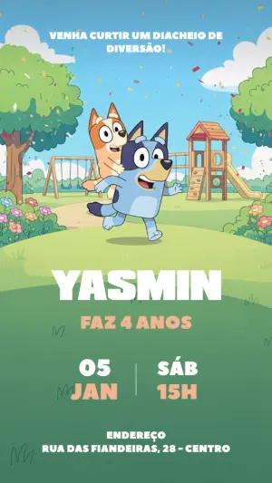 Convite de Aniversário Bluey e Bingo para Editar Online