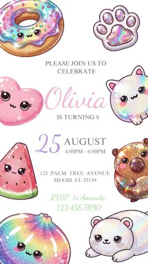Squishy Birthday Invitation Editable Template