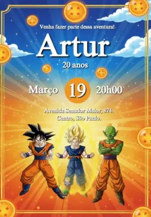 Convite Aniversário Dragon Ball Z com Goku para Editar Online