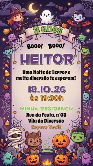 Convite de Aniversário Halloween Monstrinhos Fofos Editável