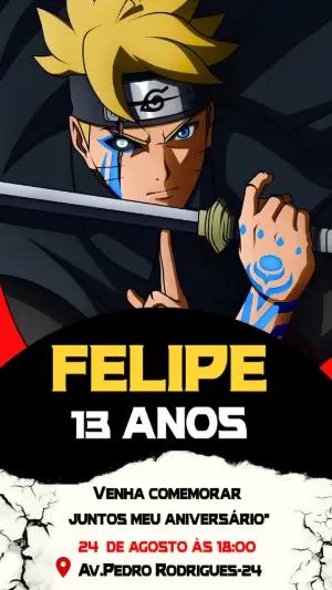 Convite de Aniversário Boruto: Modelo Digital para Editar