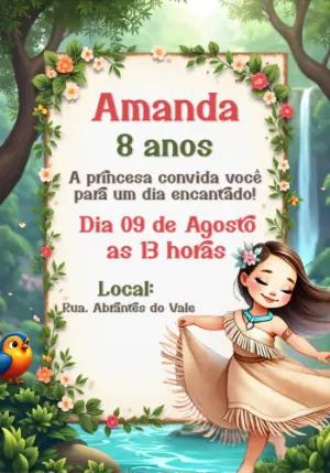 Convite Aniversário Princesa Indígena para Editar Online