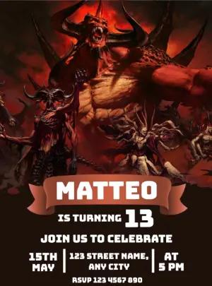 Dark Fantasy Gamer Birthday Invitation Digital Template