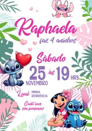 Convite de Aniversário Lilo & Stitch Tropical Modelo Editável