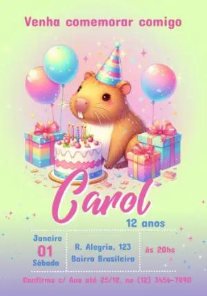 Convite de Aniversário Capivara para Editar Online