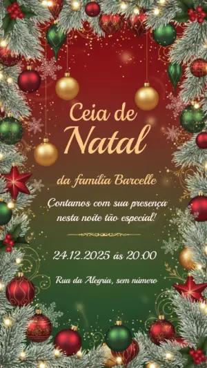 Convite de Natal Elegante com Luzes e Ornamentos para Editar