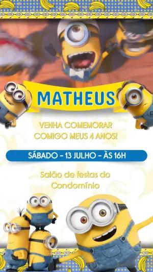 Convite Animado Aniversário Minions Divertido para Editar