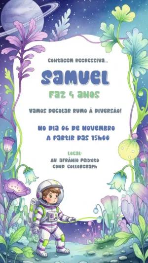 Convite de Aniversário Astronauta no Espaço para Editar Online
