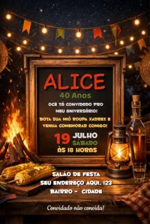 Convite de Aniversário Festa Junina Rústico para Editar