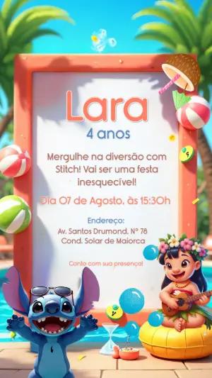 Convite Aniversário Stitch Pool Party Editável Online