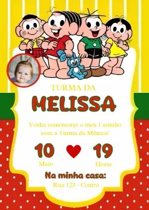 Convite de Aniversário Turma da Mônica com Foto para Editar