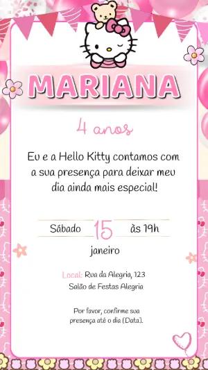 Convite de Aniversário Hello Kitty Floral para Editar Online