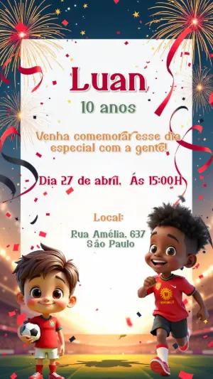 Convite Aniversário Futebol com Meninos para Editar Online