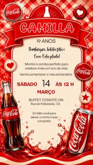 Convite de Aniversário Coca-Cola Retrô para Editar Online