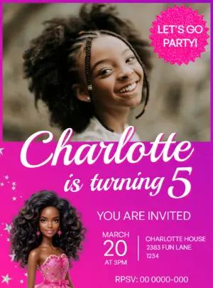 Glam Doll Birthday Party Invitation with Photo - Editable Template