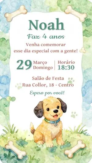 Convite de Aniversário Cachorrinho Aquarela para Editar