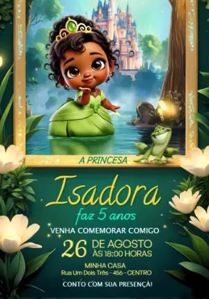Convite de Aniversário Princesa do Sapo Editável e Fofo