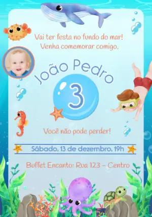 Convite de Aniversário Fundo do Mar Infantil para Editar
