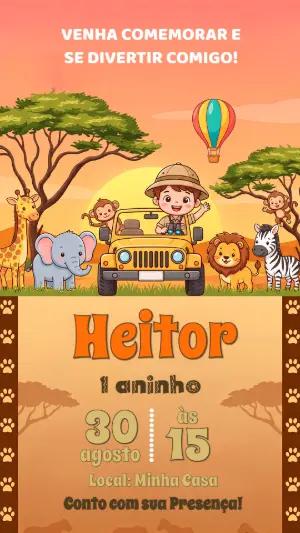 Convite de Aniversário Safari Baby Editável para Menino