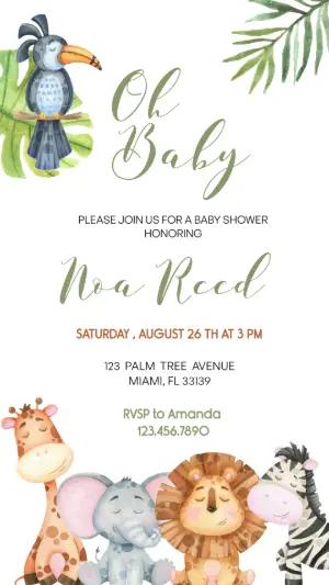 Cute Safari Animals Baby Shower Invitation Template to Edit