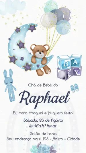 Convite Chá de Bebê Ursinho na Lua para Editar Online