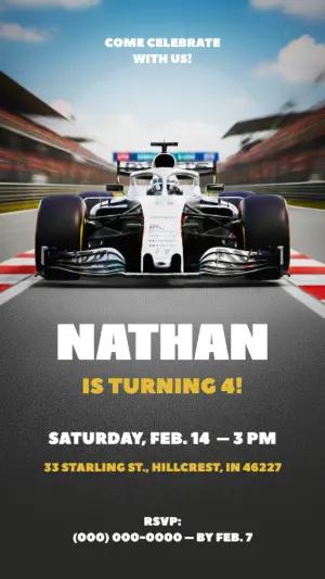 Editable Formula 1 Racing Car Birthday Invitation Template