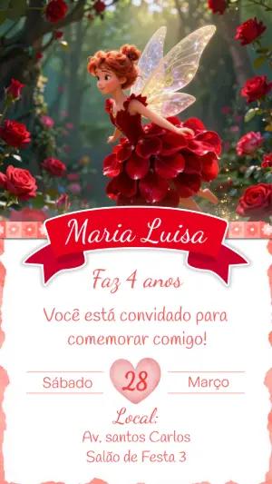 Convite de Aniversário Fada no Jardim de Rosas Editável